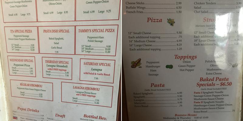 T J's Zesty Italian Menu