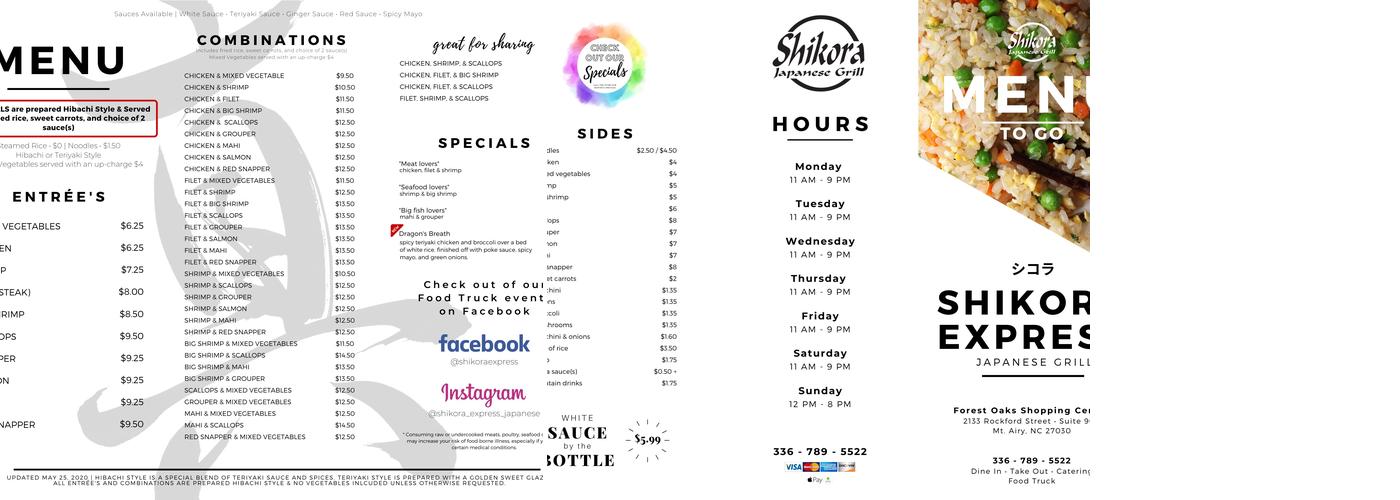 Shikora Express Menu