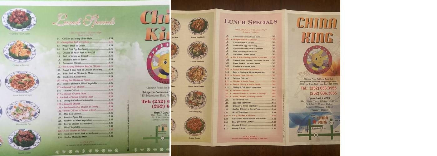 China King Menu