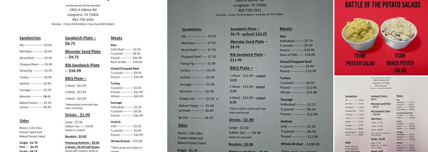 Boxcar Bar B Que Menu