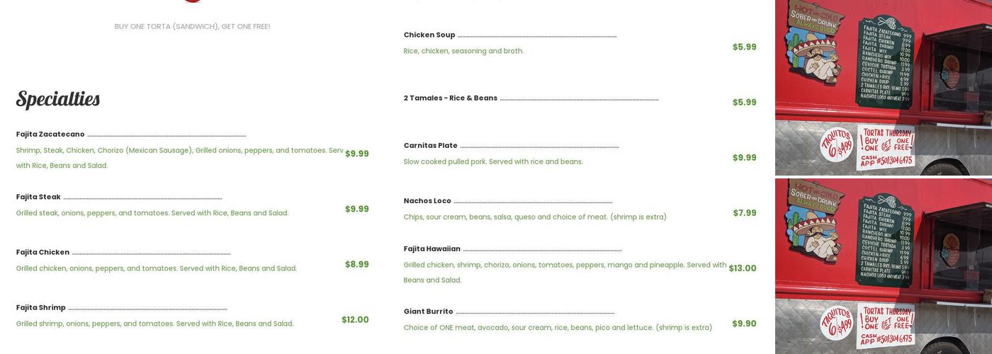 Taqueria El Zacatecano Menu