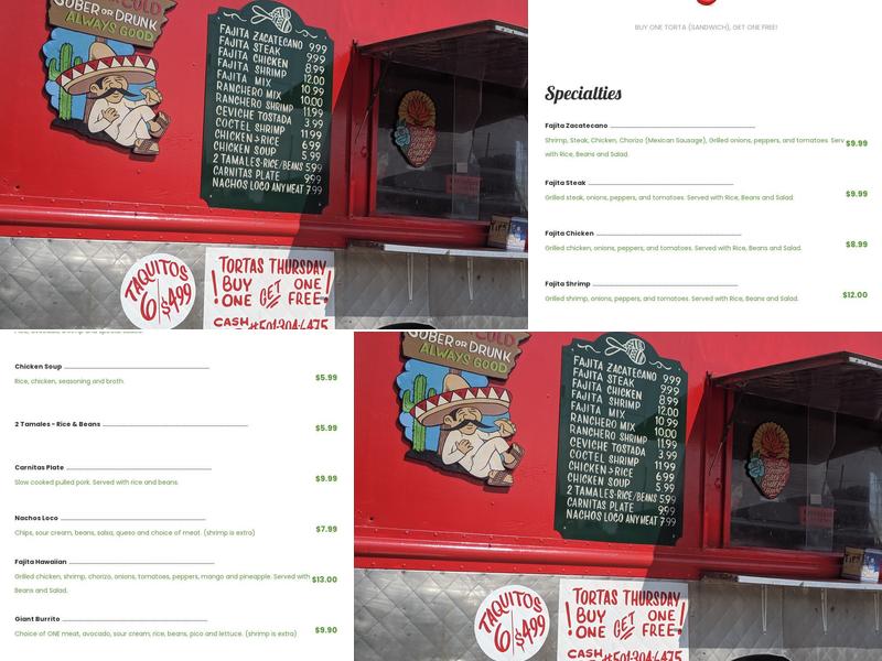 Taqueria El Zacatecano Menu