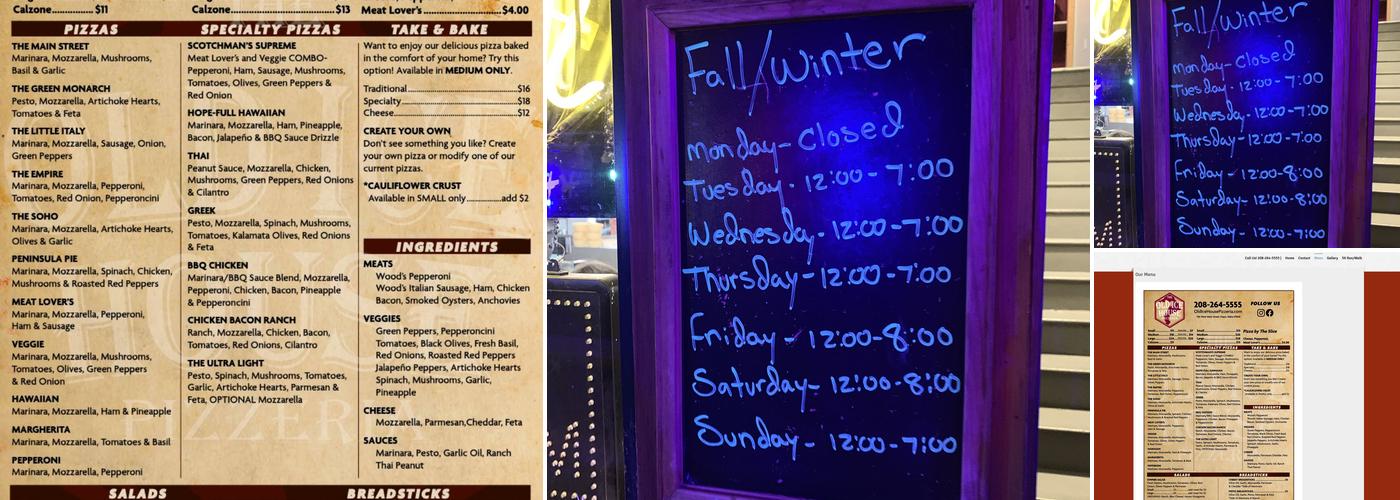 The Old Ice House Pizzeria Menu