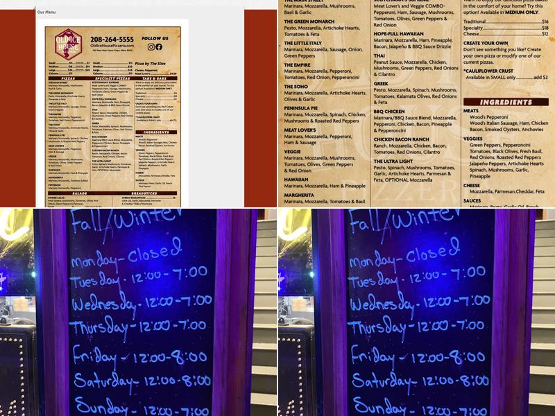 The Old Ice House Pizzeria Menu