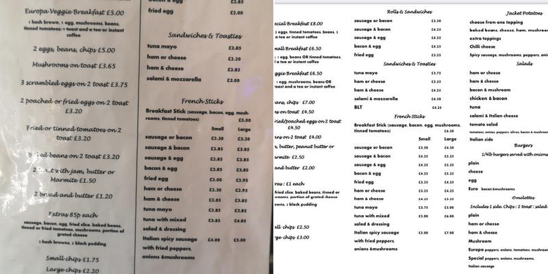 Cafe Europa Menu