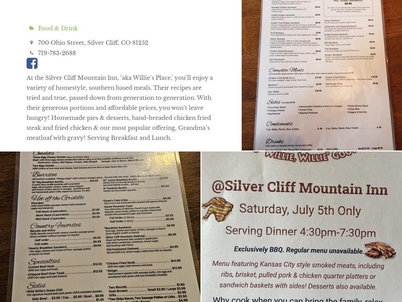 Silver Cliff Mountain Inn Menu