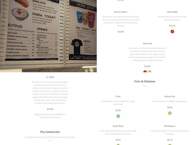 Parthenon Gyros Menu