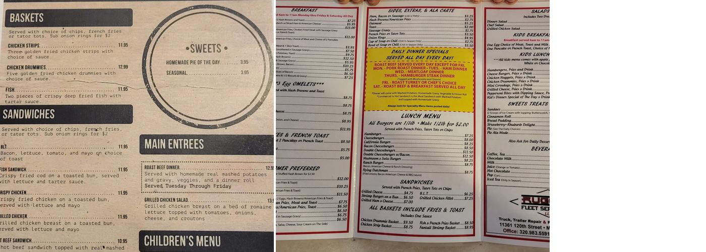 Pease Cafe Menu