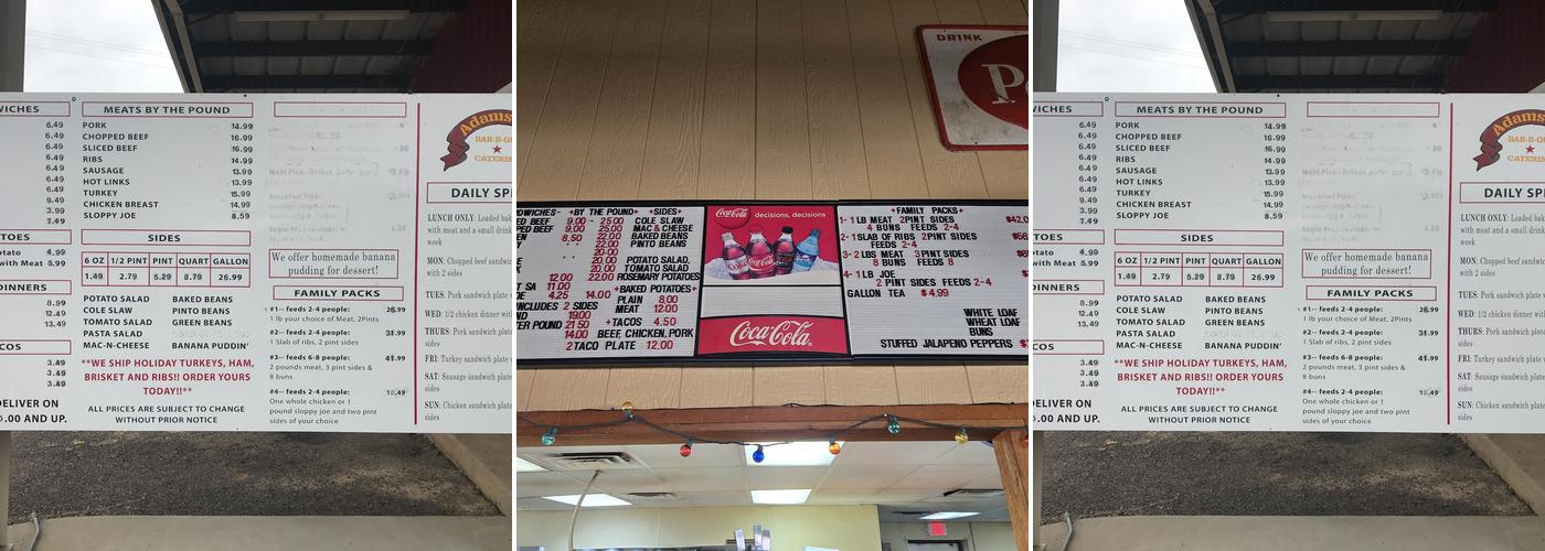 Adams Rib Pit Bar-B-Que Menu