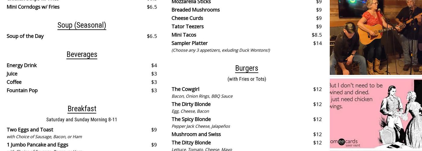 The Dirty Blonde Bar & Grill Menu