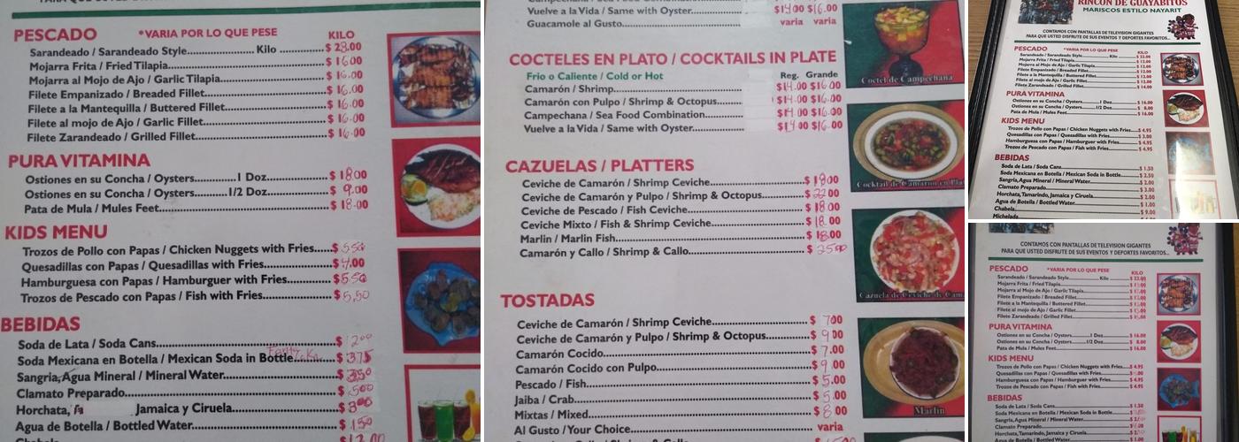 Rincon De Guayabitos Menu