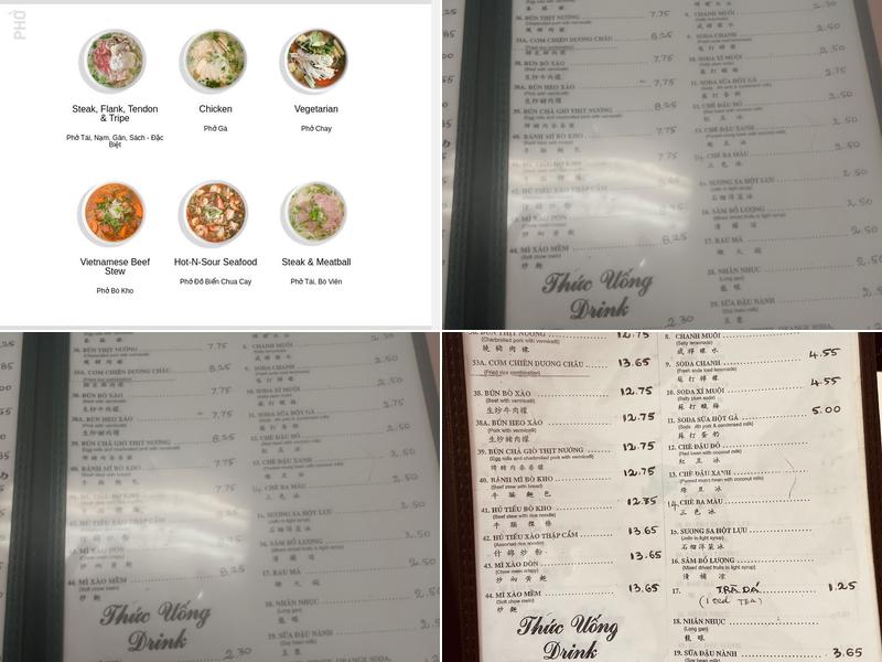 Phở Hòa Noodle Soup Menu