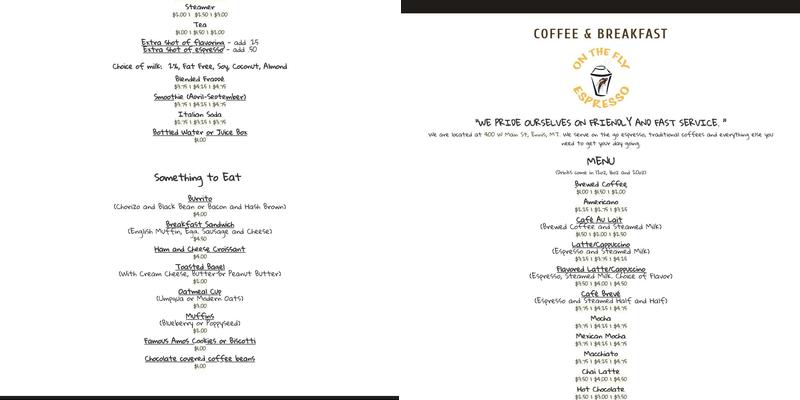 On the Fly Espresso Menu