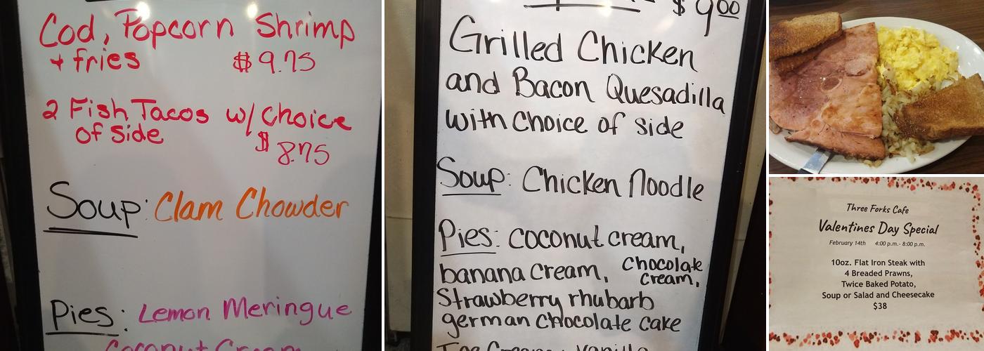 Three Forks Cafe Menu