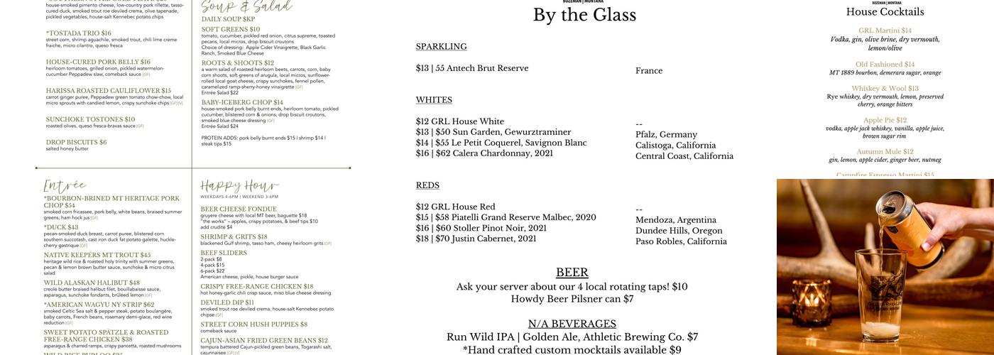 Gallatin River Lodge Menu