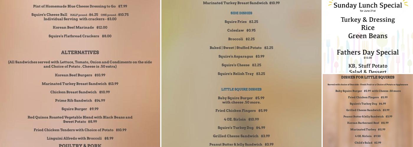 The Country Squire Menu