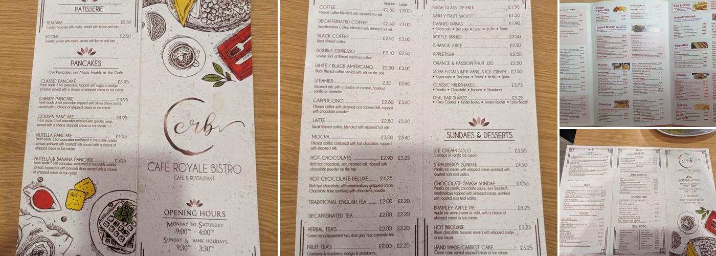 Cafe Royale Bistro Menu