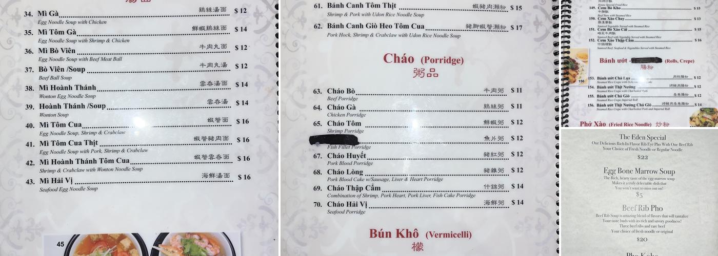 Saigon Eden Menu