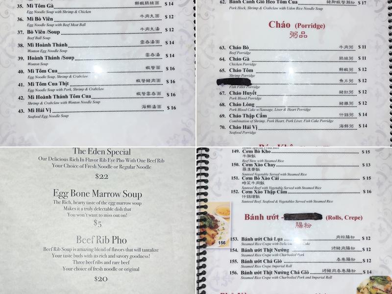 Saigon Eden Menu