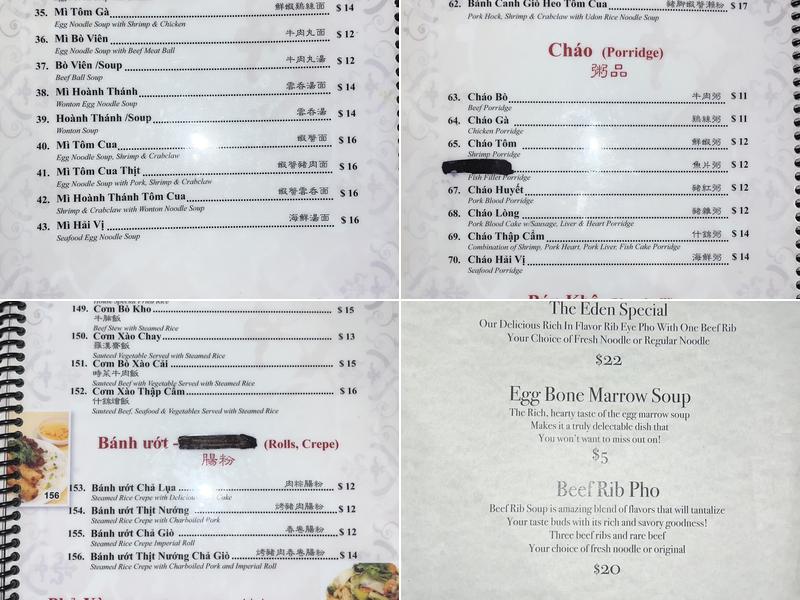 Saigon Eden Menu