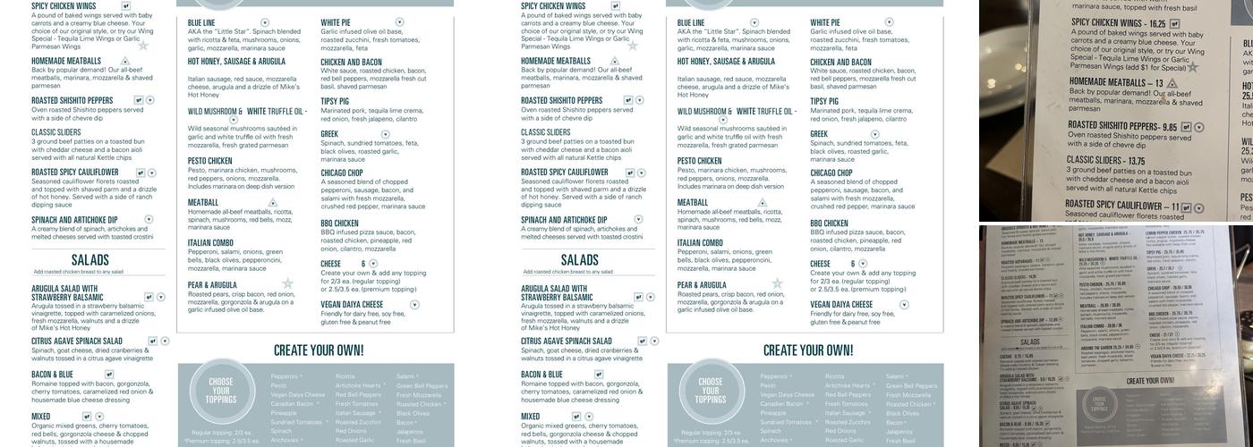 Blue Line Pizza Menu