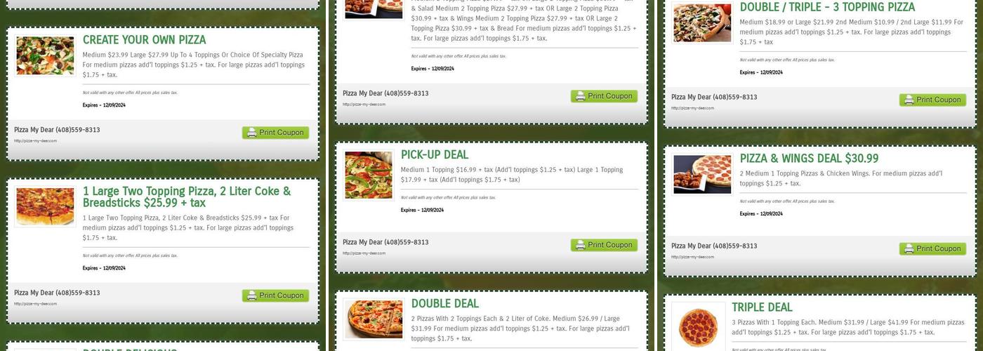 Pizza My Dear Menu