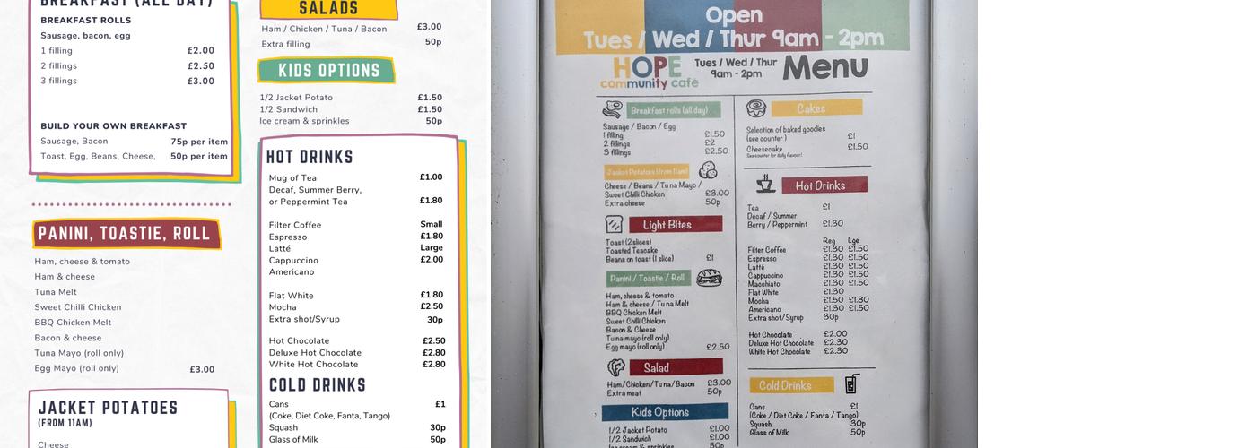 Hope Community Cafe Menu