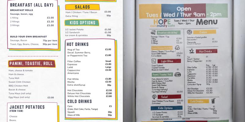 Hope Community Cafe Menu
