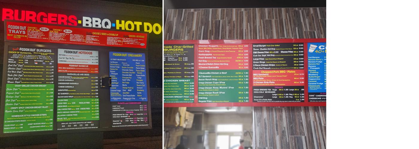 Cook Out Menu