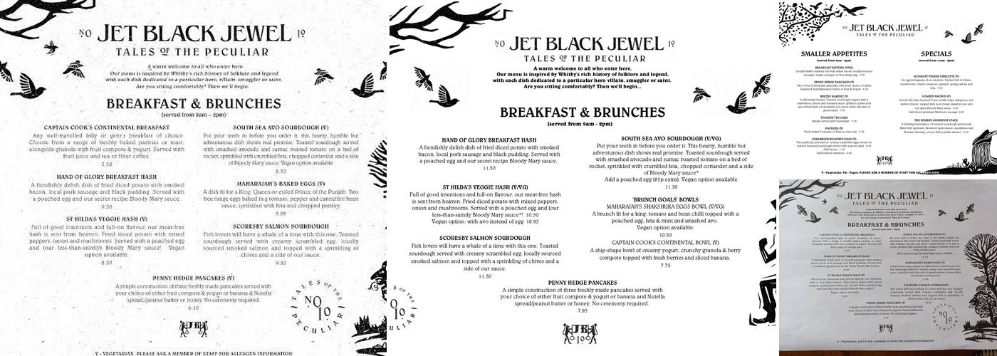 Jet Black Jewel Hotel & Cafe Bar Menu