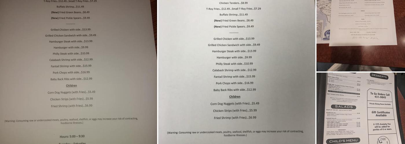 T-Roy's Restaurant Menu