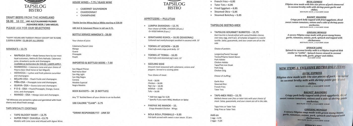 Tapsilog Bistro Menu