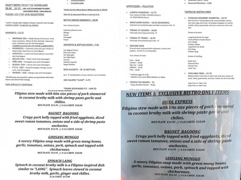 Tapsilog Bistro Menu