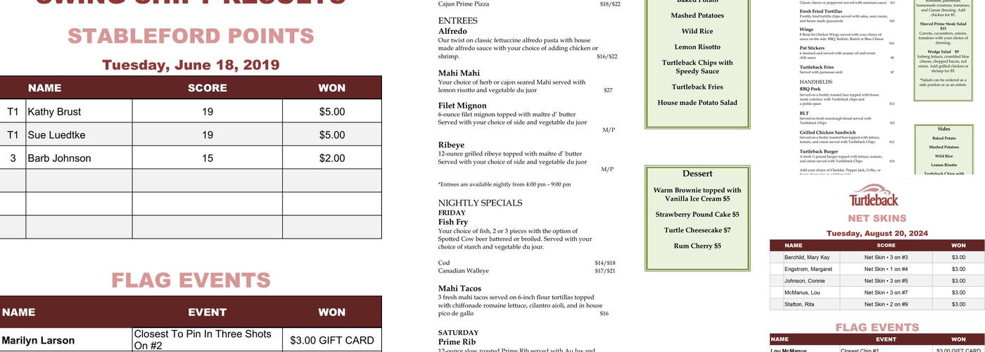Turtle Back Golf Dining Menu