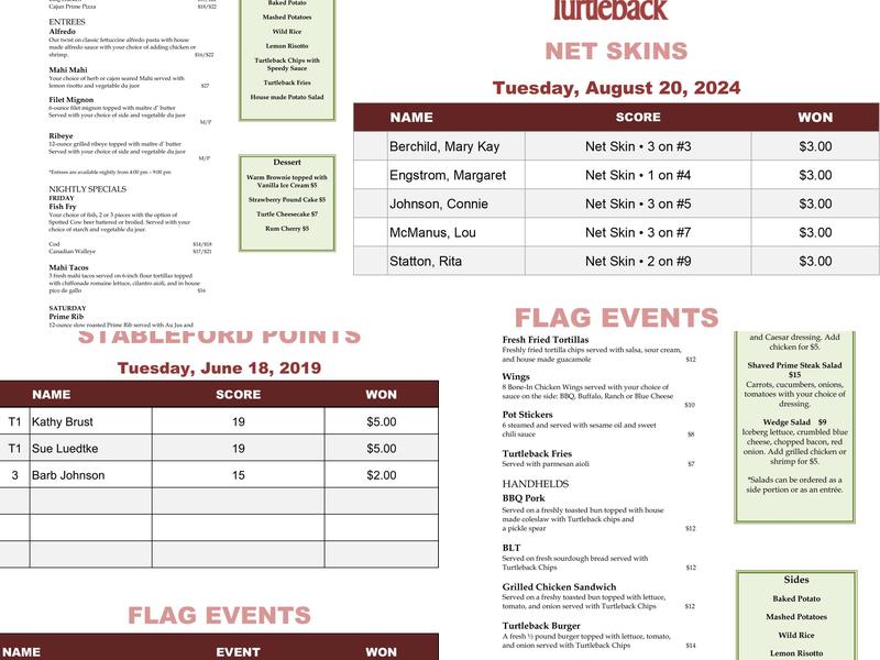 Turtle Back Golf Dining Menu