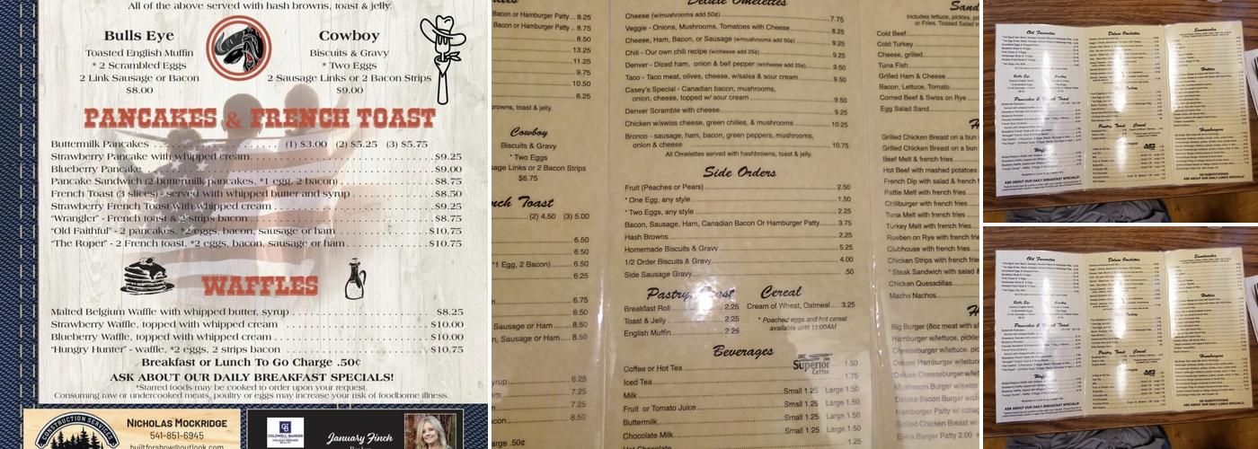 Casey's Restaurant Menu