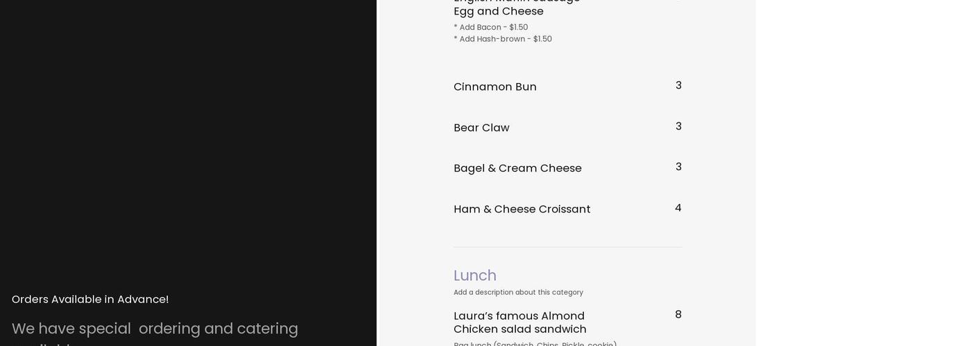 Laura's Cafe & Bakery Menu