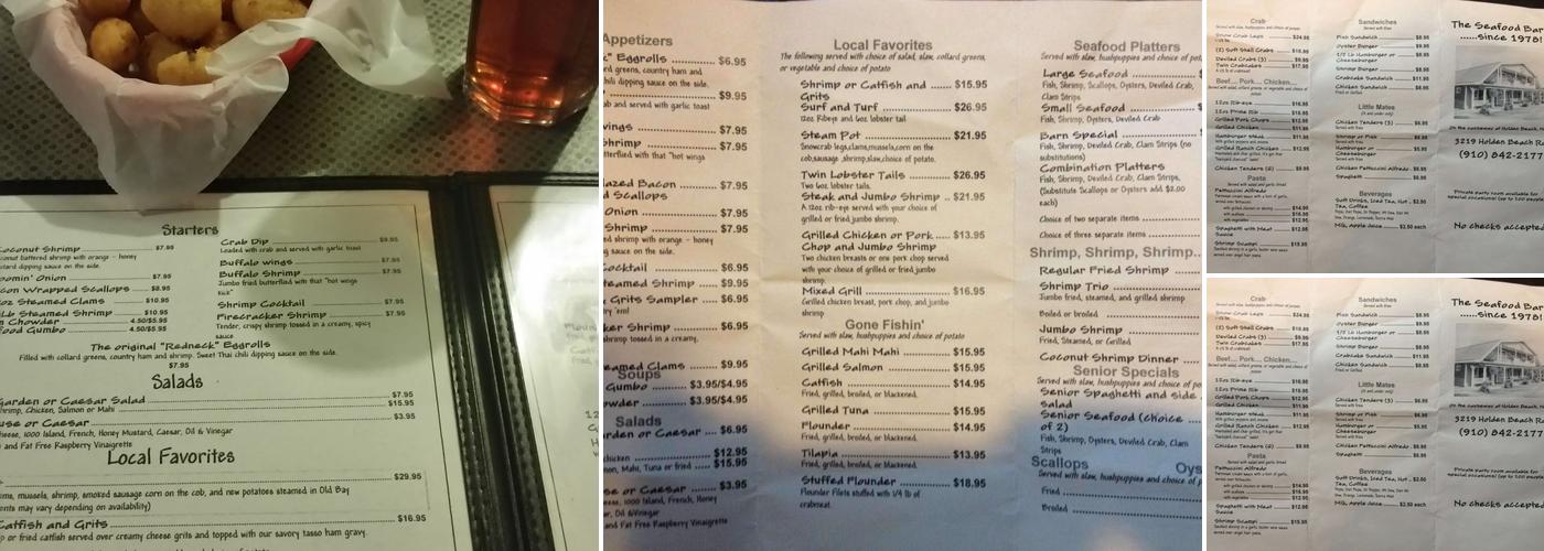 Seafood Barn Restaurant Menu