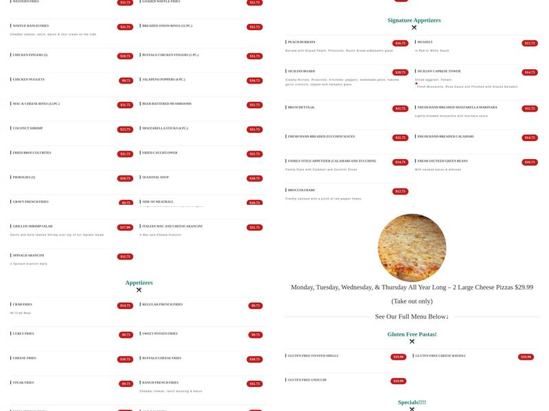 Giovanni’s 724 Italian Restaurant Menu