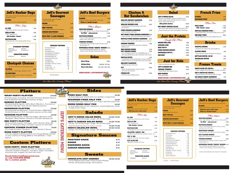 Jeff's Gourmet Sausage Factory Menu
