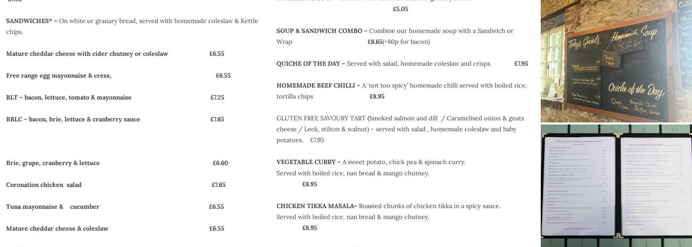 The Old Forge Tea Room Menu