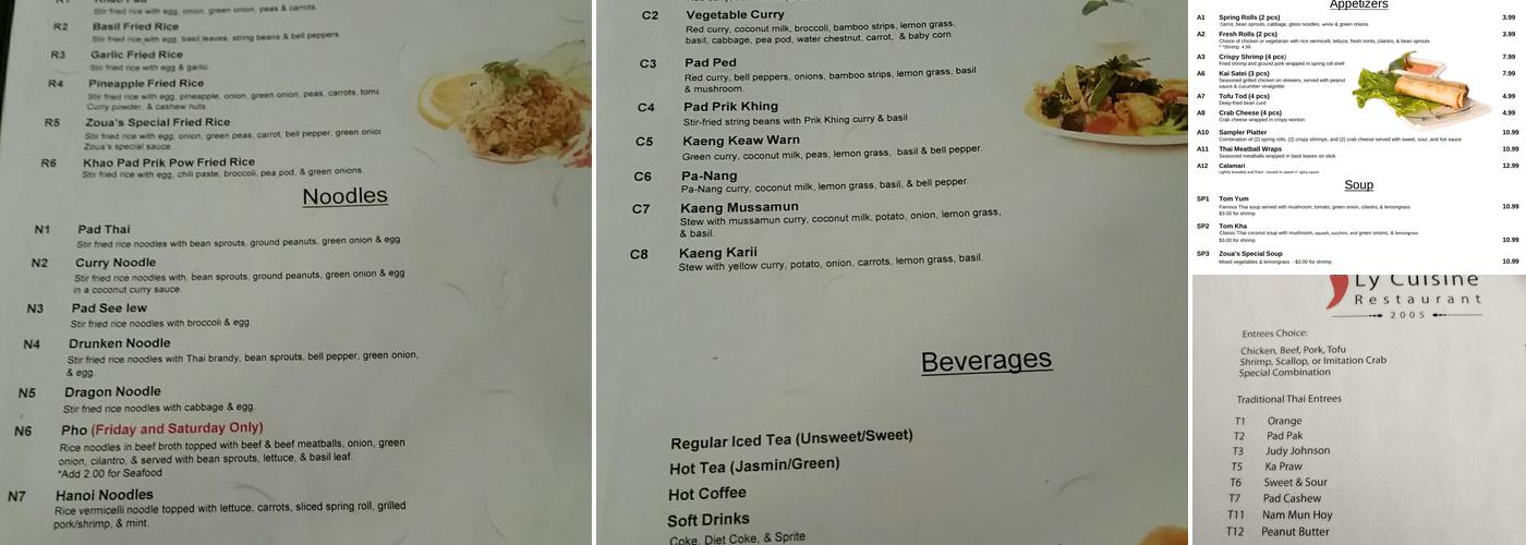 Ly Cuisine Menu