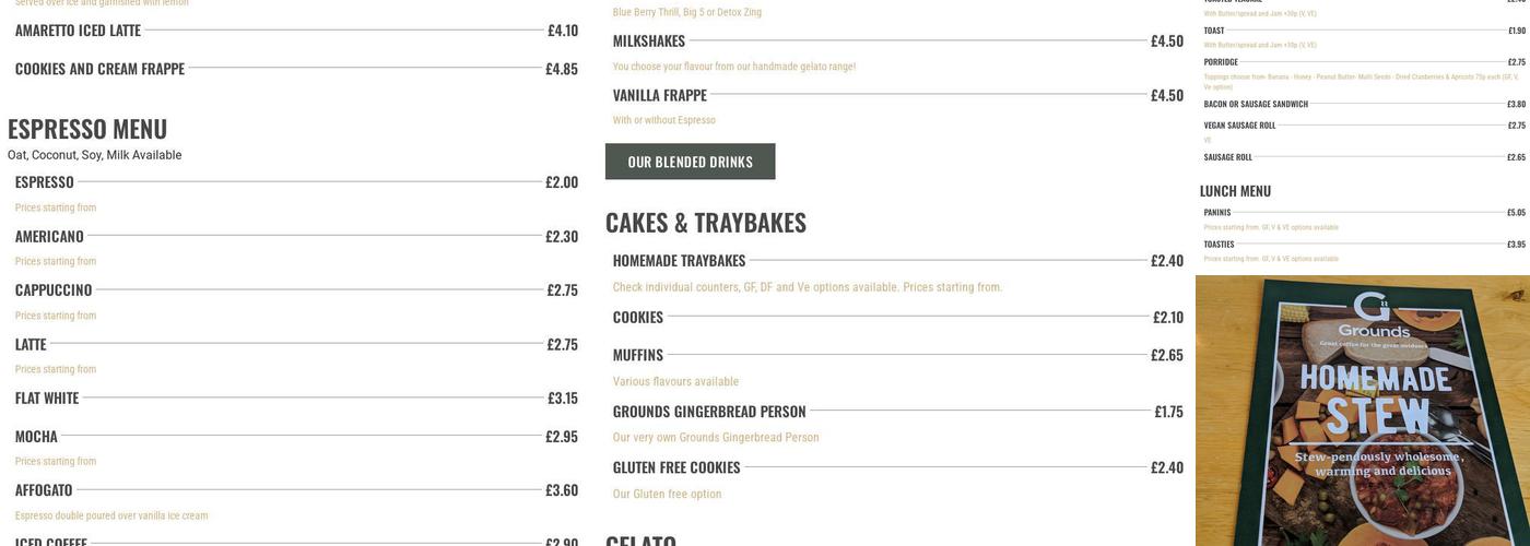 Grounds Café Fineshade Menu