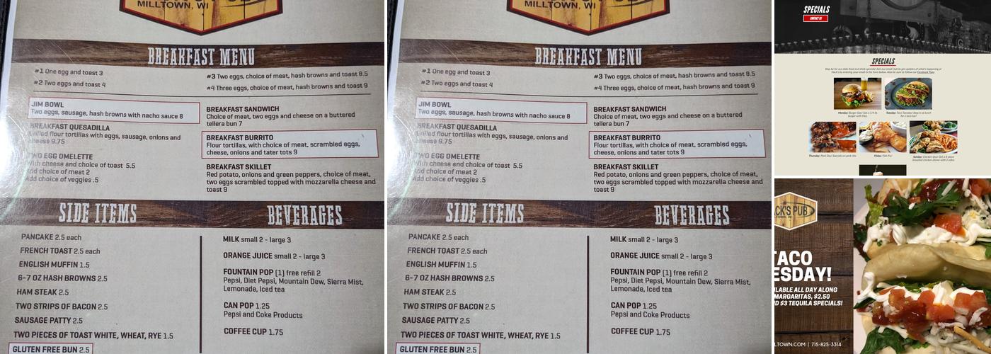 Hack's Pub Menu