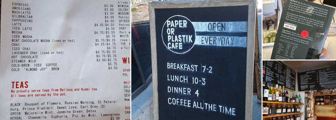 Paper or Plastik Cafe Menu