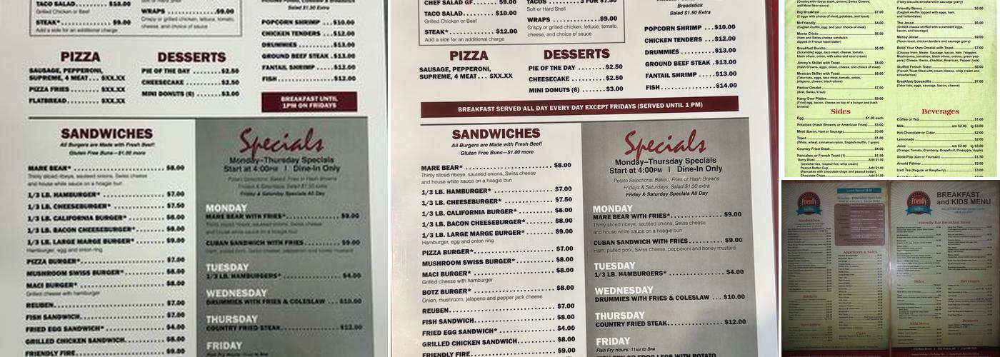 Friendly Bar Inc Menu