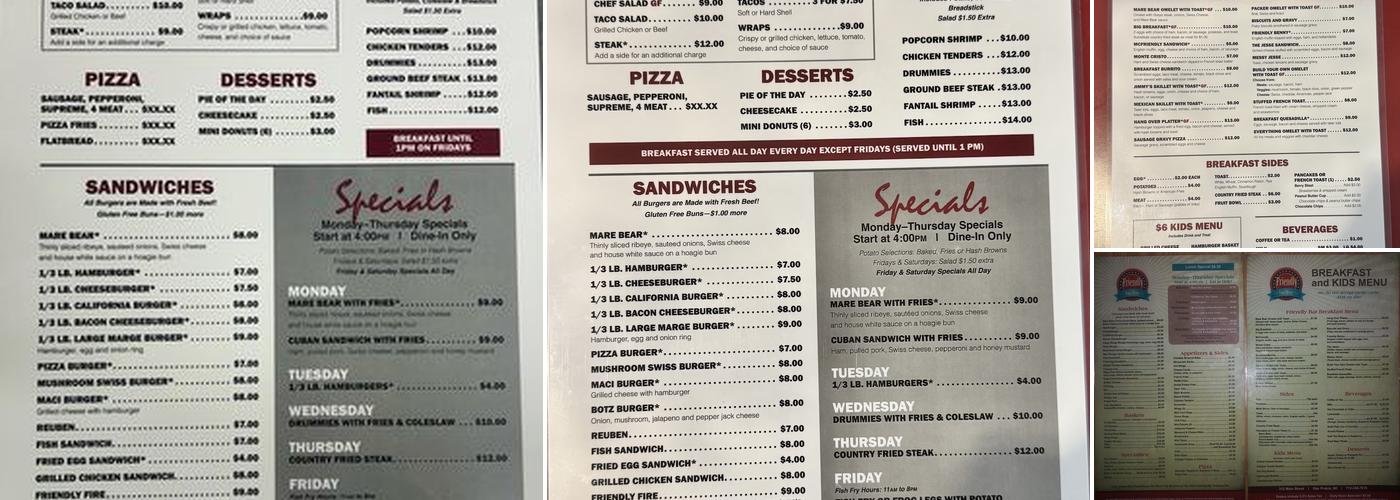 Friendly Bar Inc Menu