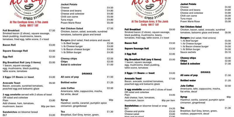 KC's Cafe Menu