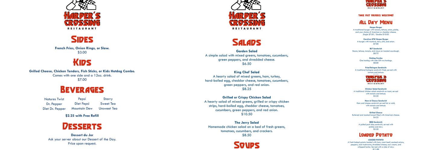 Harper's Crossing Menu