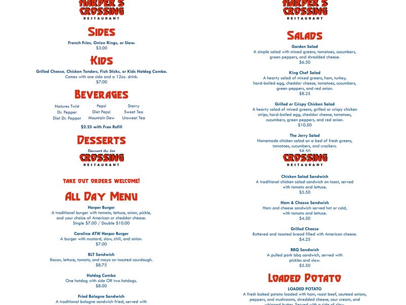 Harper's Crossing Menu